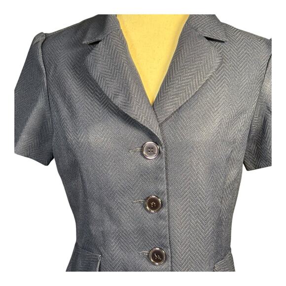 Vintage Sweet Suit Navy Herringbone Blazer Short Sleeve Button Front Size 10 - Picture 3 of 8